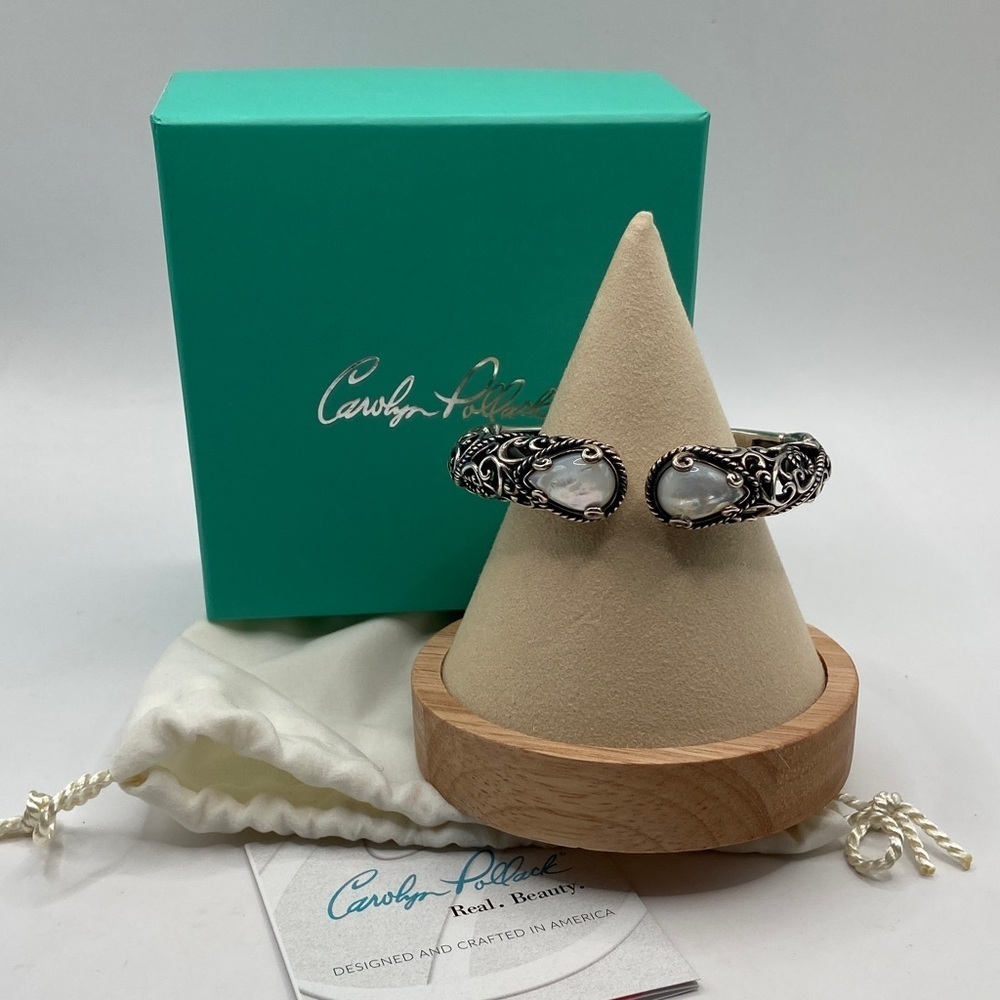 Carolyn Pollack Sterling Silver 925 Bracelet Cuff Hinged Mother of Pearl S New